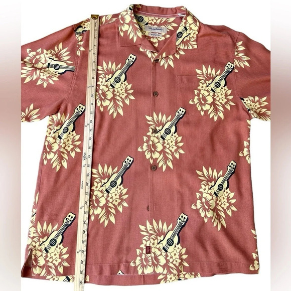 Tommy Bahama | Hawaiian Camp Shirt with Ukulele and Floral Print, Size Large - Picture 4 of 5